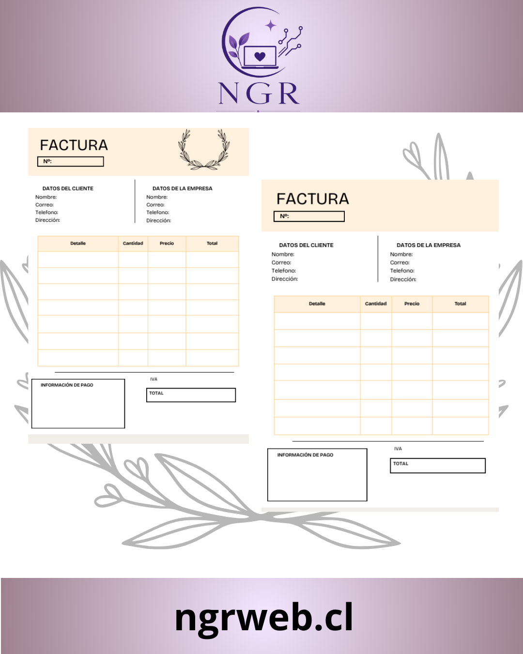 Plantilla de Factura Profesional | 2 Diseños Editables para Emprendedores Beige