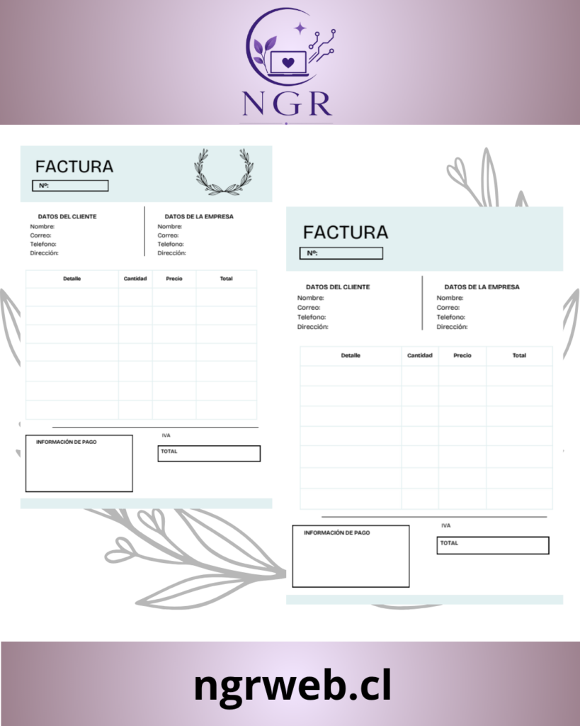 Plantilla de Factura Profesional | 2 Diseños Editables para Emprendedores Celeste