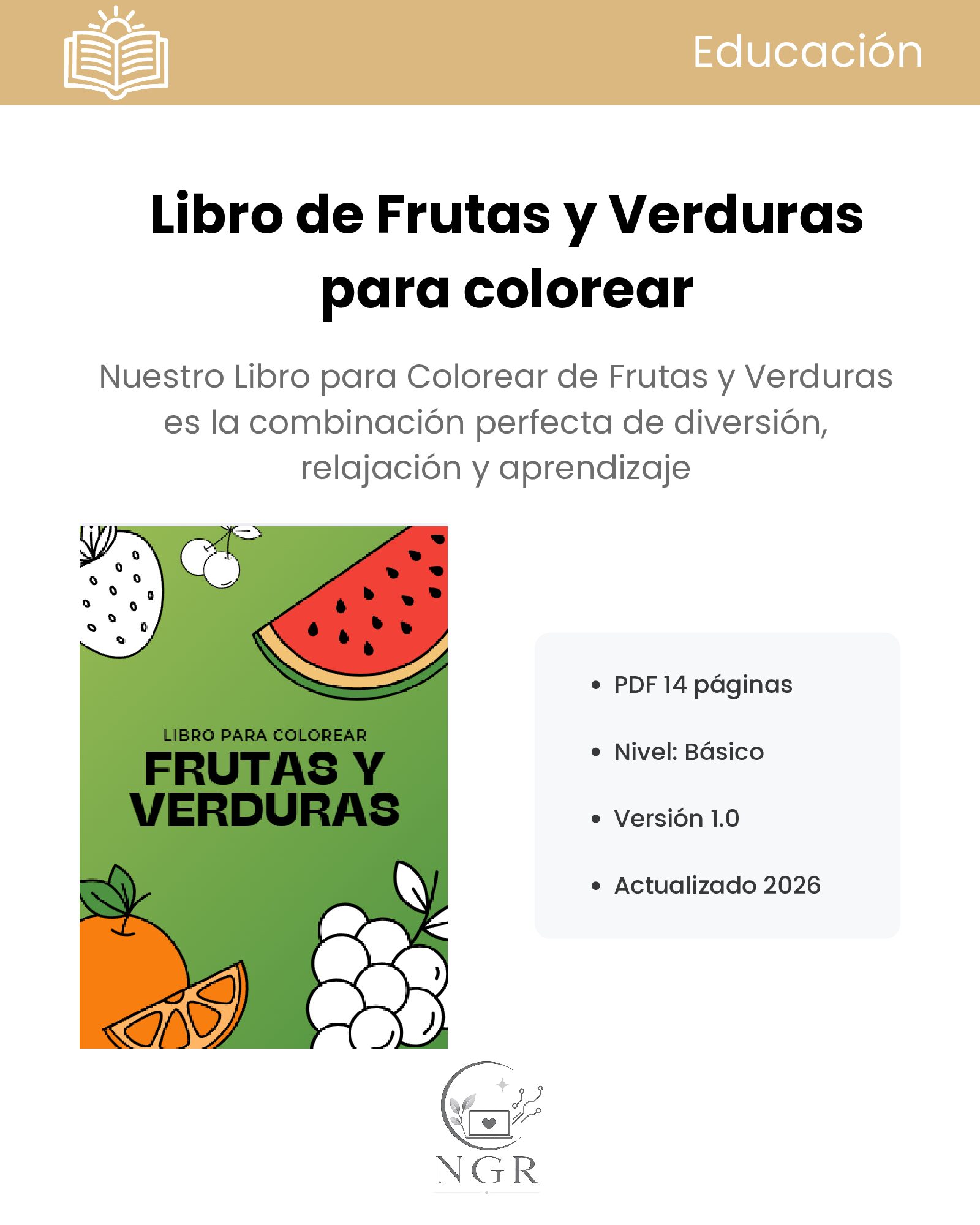 Libro para Colorear de Frutas y Verduras